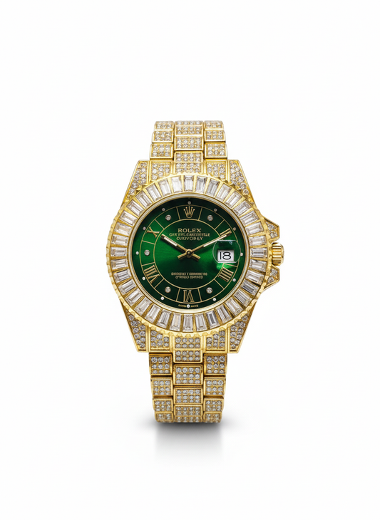 Inspired Diamond Watch for Men | Green Dial | Luxury Hip Hop Style 0036