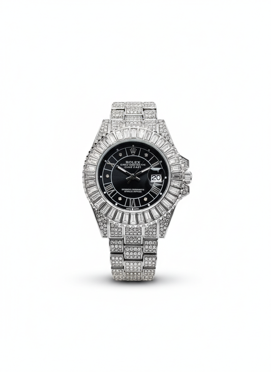 Inspired Iced Out Datejust Watch for Men | Black Dial | Diamond Bezel 0038