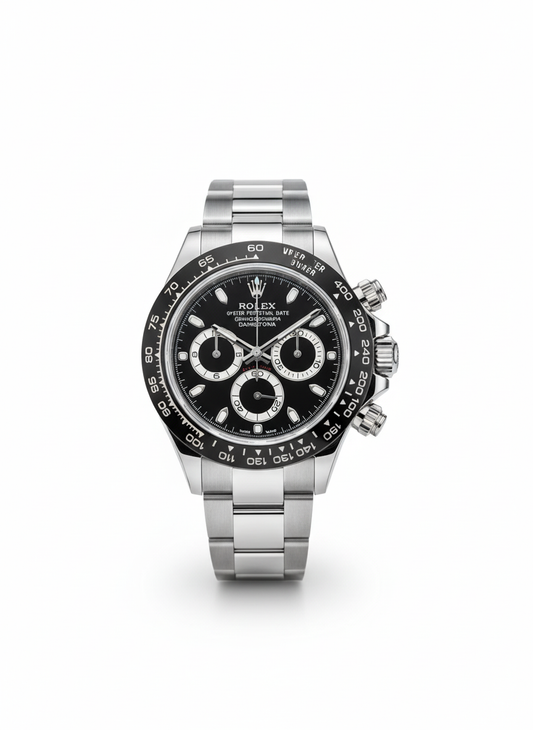 Daytona (Replica) – Silver Oyster Chain | Black Dial | Premium Chronograph Watch 0019