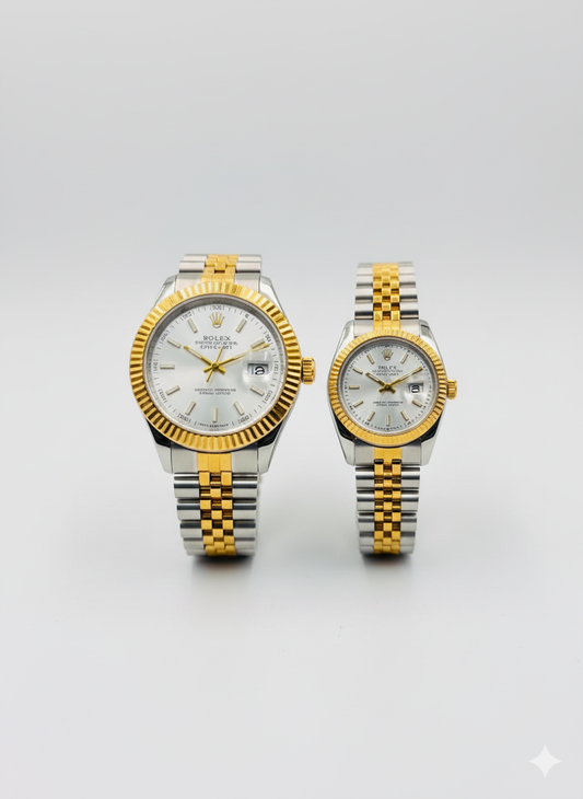 Datejust Couple Watch – White Dial | Gold-Silver Jubilee Strap (Premium Replica) 0068