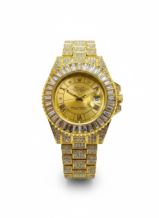 Inspired Iced Out Datejust Watch for Men | Gold Finish | Yellow Dial 0039