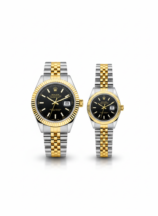 Datejust Couple Watch – High-End Luxury Replica (Gold & Silver | Black Dial) 0062