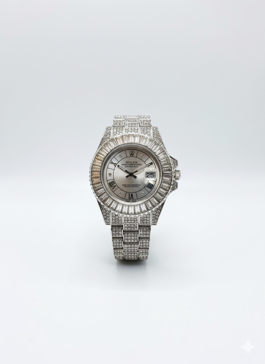 Inspired Iced Out Datejust Watch for Men | Silver Finish | Diamond Bezel 0037