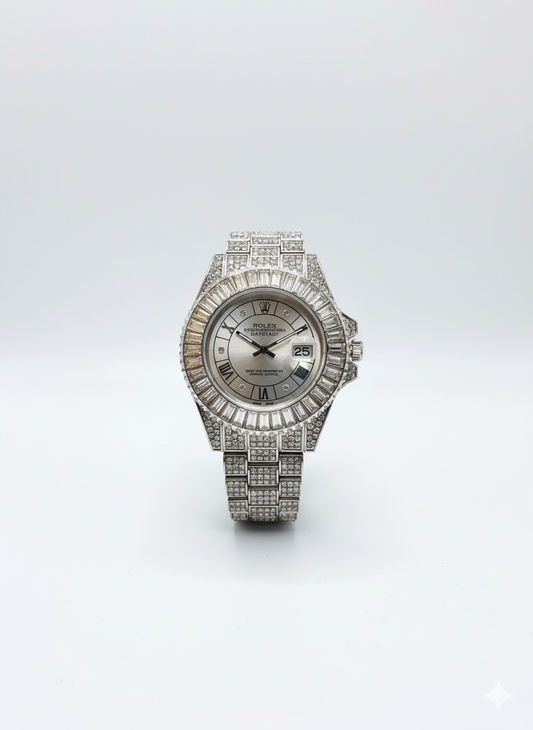 Inspired Iced Out Datejust Watch for Men | Silver Finish | Diamond Bezel 0037
