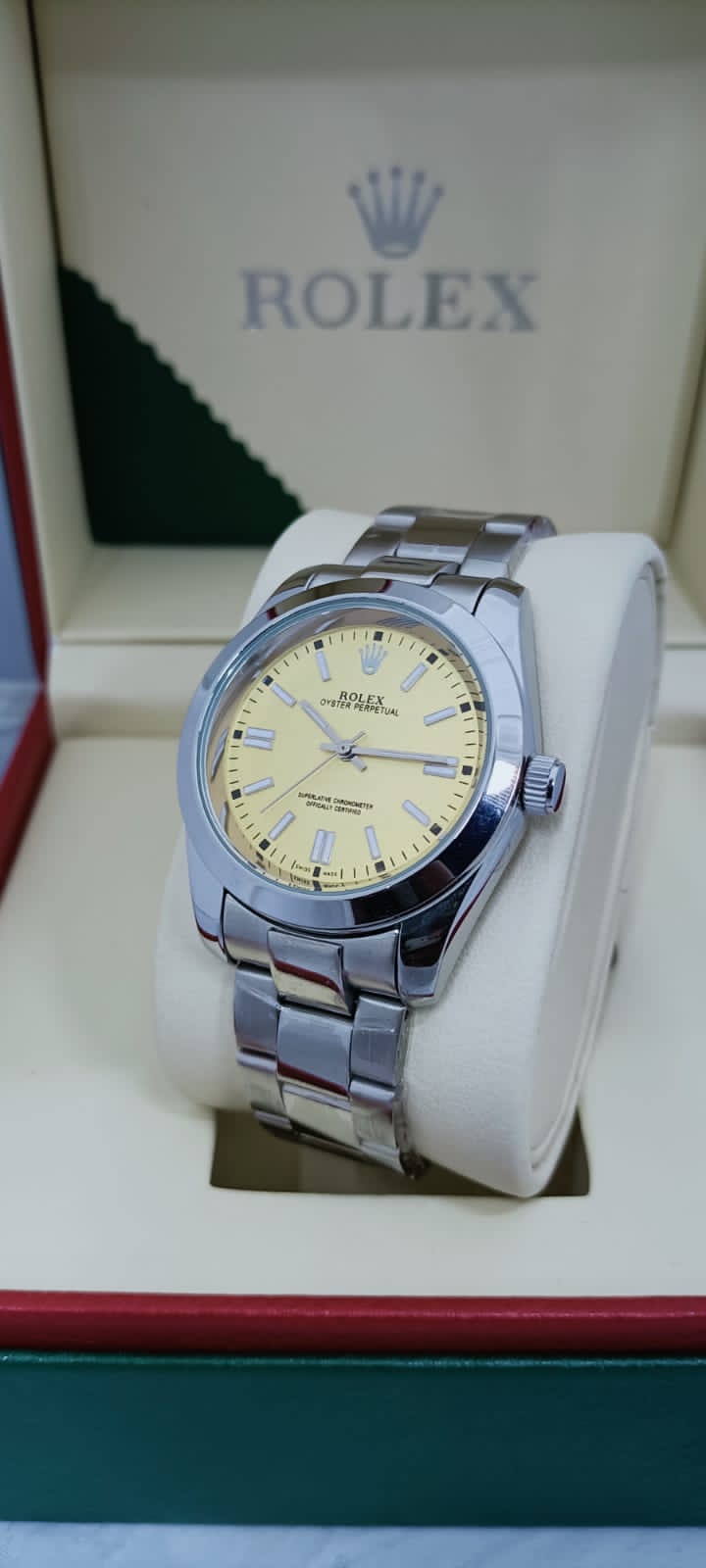 Oyster Perpetual Yellow Dial Automatic Men’s Watch – Full Stainless Steel 0092
