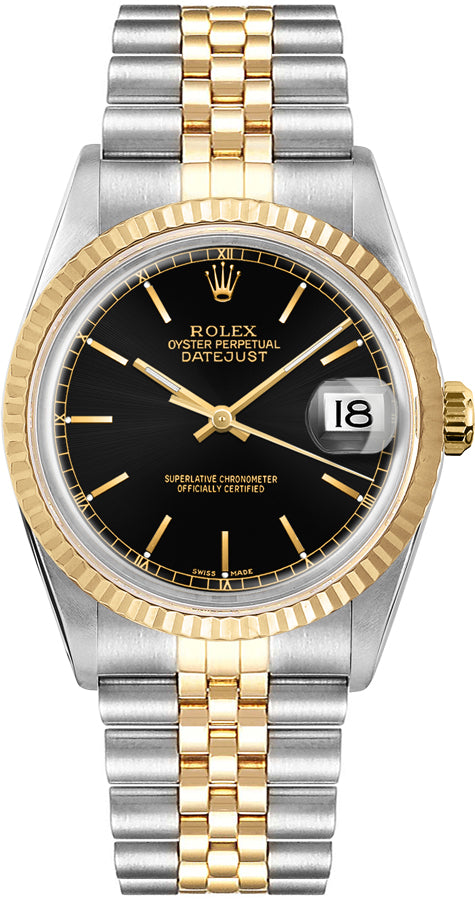 Rolex Datejust 36 Black Index Dial Yellow Gold & Stainless Steel Unisex Watch