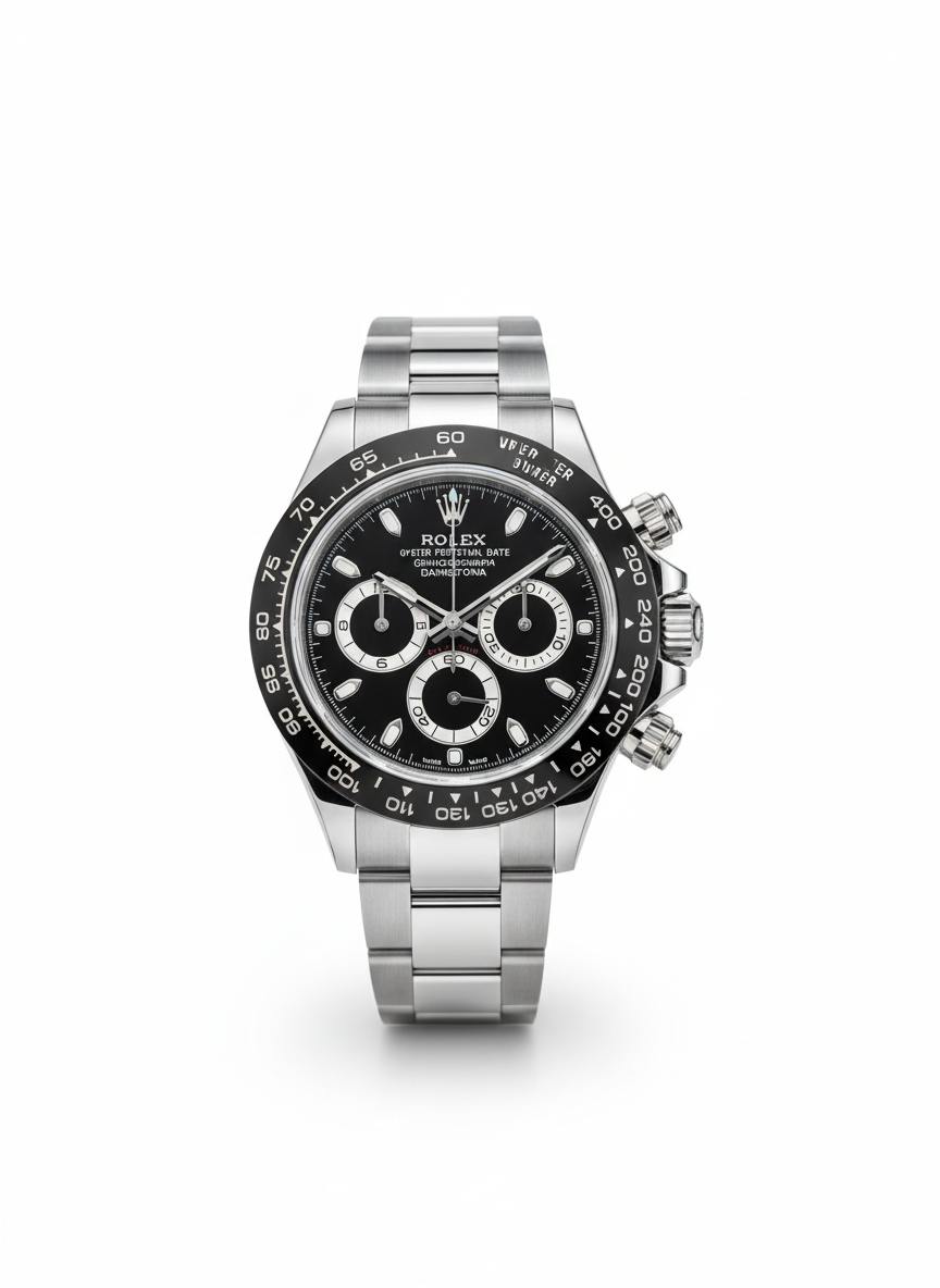 Daytona (Replica) – Silver Oyster Chain | Black Dial | Premium Chronograph Watch 0019