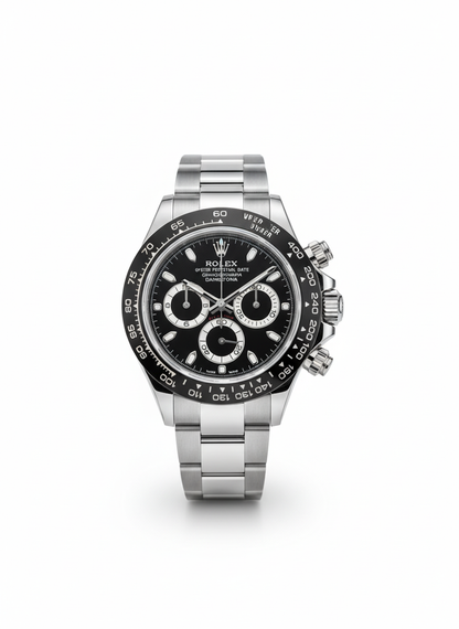 Daytona (Replica) – Silver Oyster Chain | Black Dial | Premium Chronograph Watch 0019