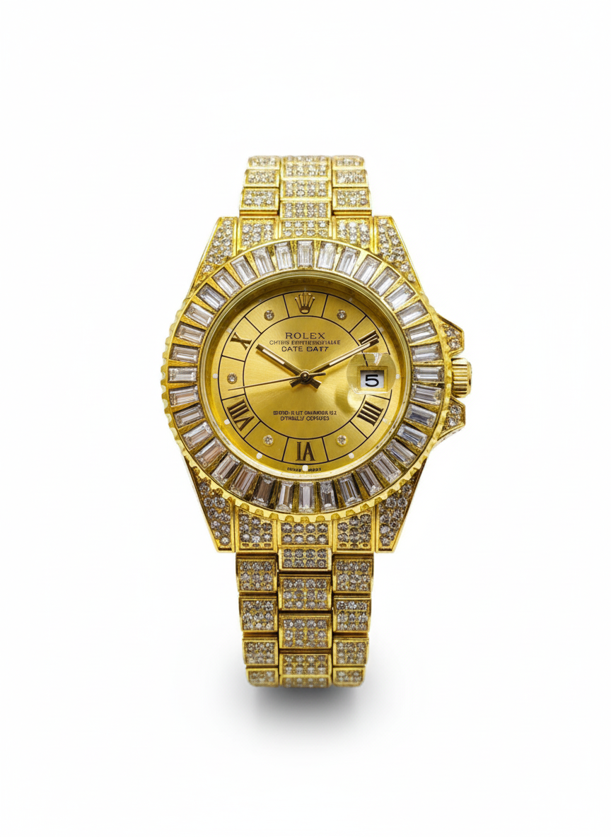 Inspired Iced Out Datejust Watch for Men | Gold Finish | Yellow Dial 0039