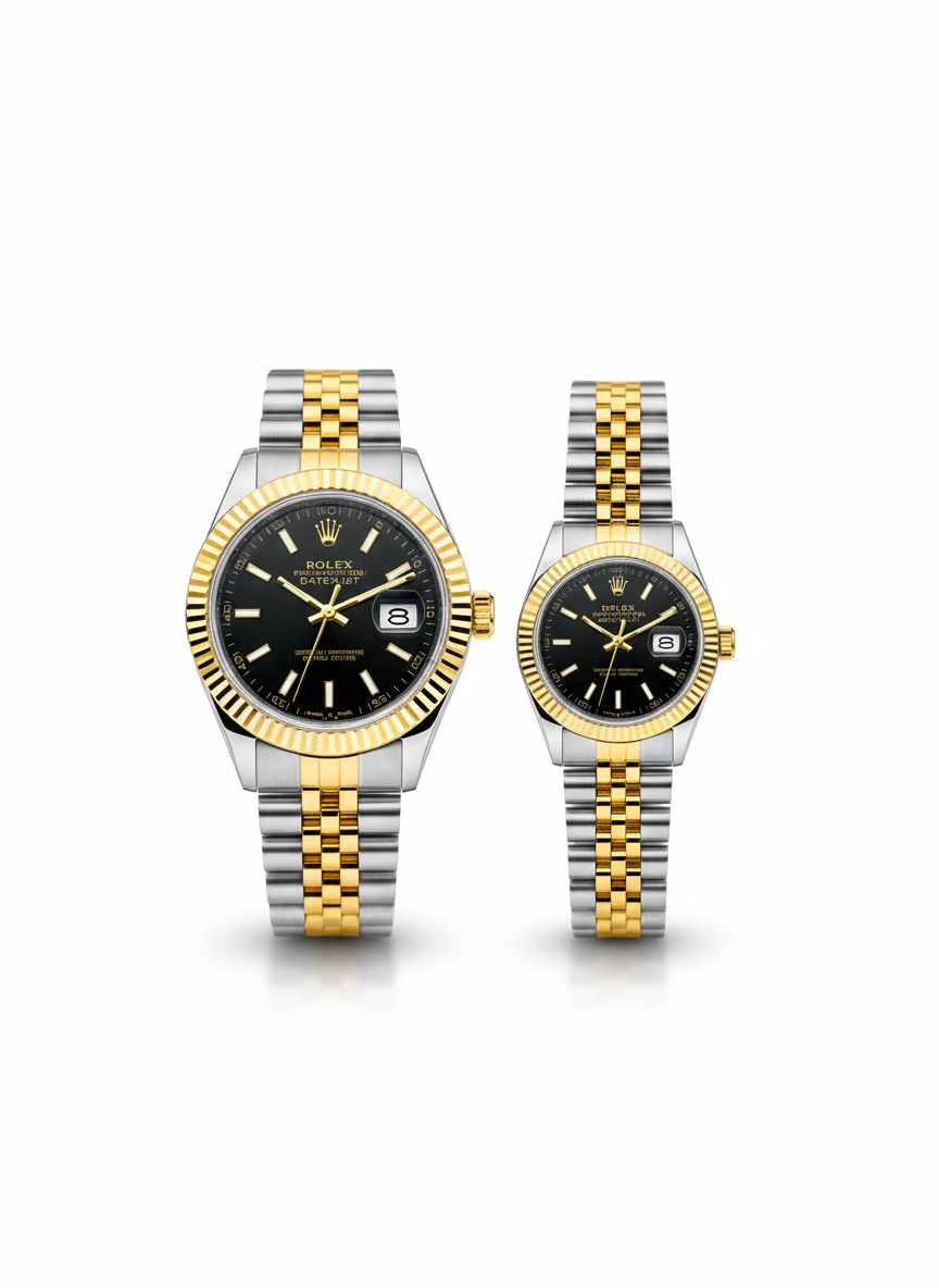 Datejust Couple Watch – High-End Luxury Replica (Gold & Silver | Black Dial) 0062