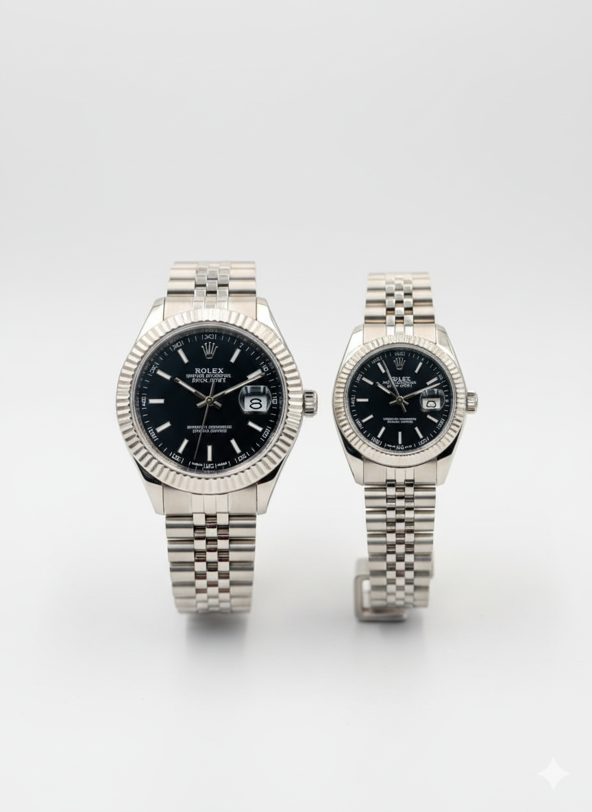 Datejust Couple Watch – Silver & Black Dial Edition (High-End Replica) 0066