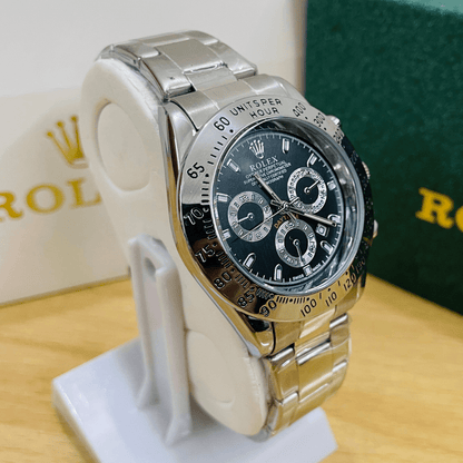 Daytona (Replica) – Silver Oyster Chain | Black Dial | Premium Chronograph Watch 0019