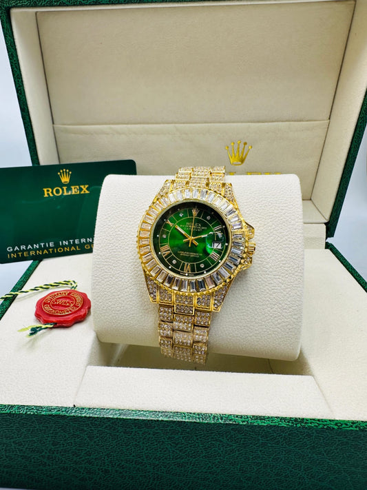 Inspired Diamond Watch for Men | Green Dial | Luxury Hip Hop Style 0036