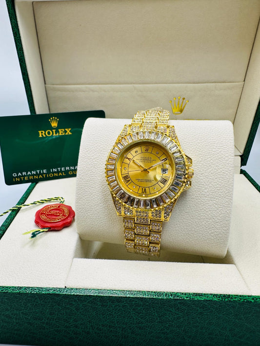 Inspired Iced Out Datejust Watch for Men | Gold Finish | Yellow Dial 0039