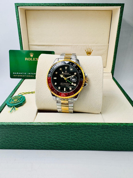 Inspired GMT-Master II Watch for Men | Two-Tone Silver & Gold | Black Dial 0046