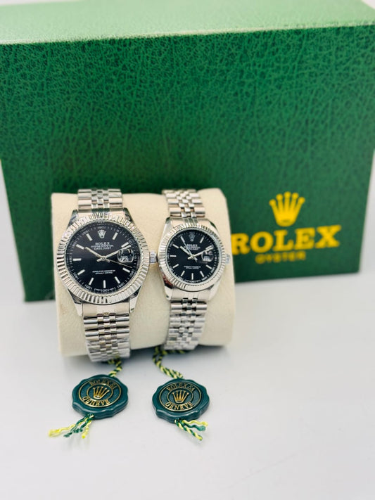 Datejust Couple Watch – Silver & Black Dial Edition (High-End Replica) 0066