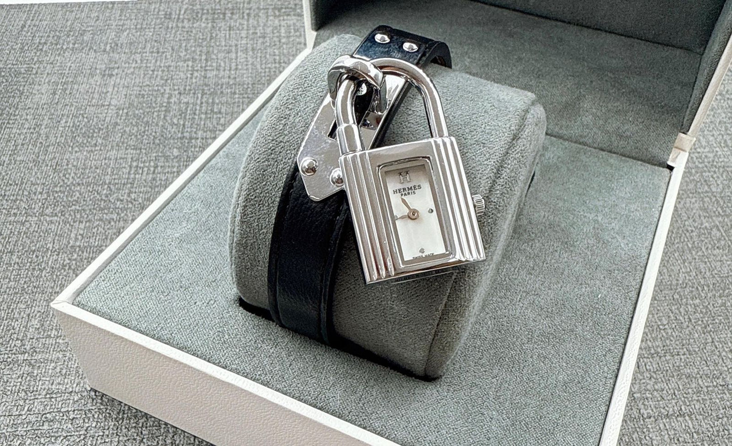 Hermès Kelly Lock Watch – Black Leather Strap