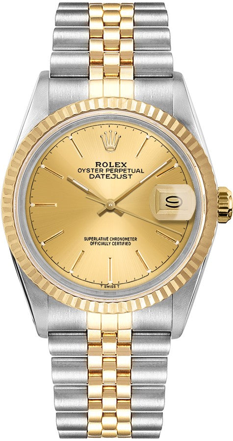 Rolex Datejust 36 Black Index Dial Yellow Gold & Stainless Steel Men & Women